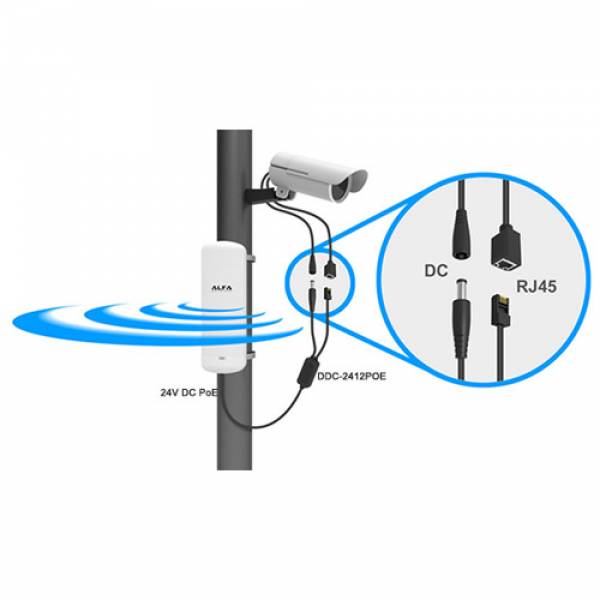 Alfa IP67 Convertisseur PoE 24V vers 12V CC résistant aux intempéries