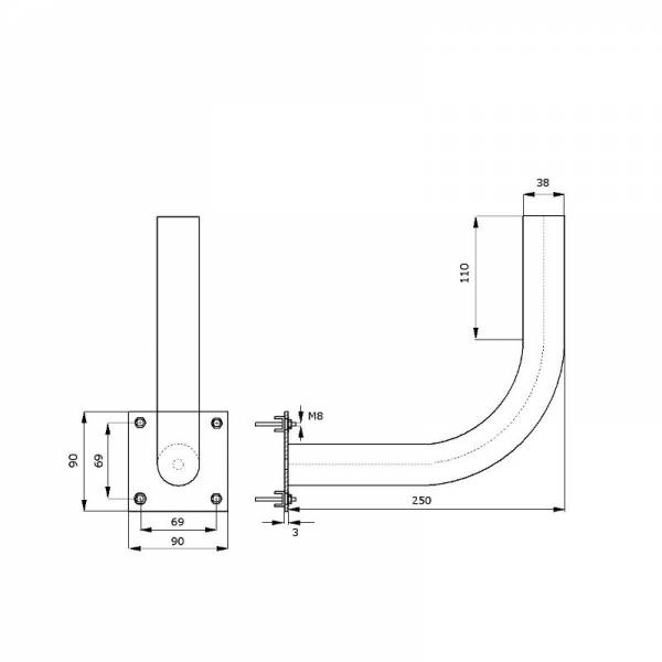 Support De Montage pour Tuyau Métallique Ø38mm L250