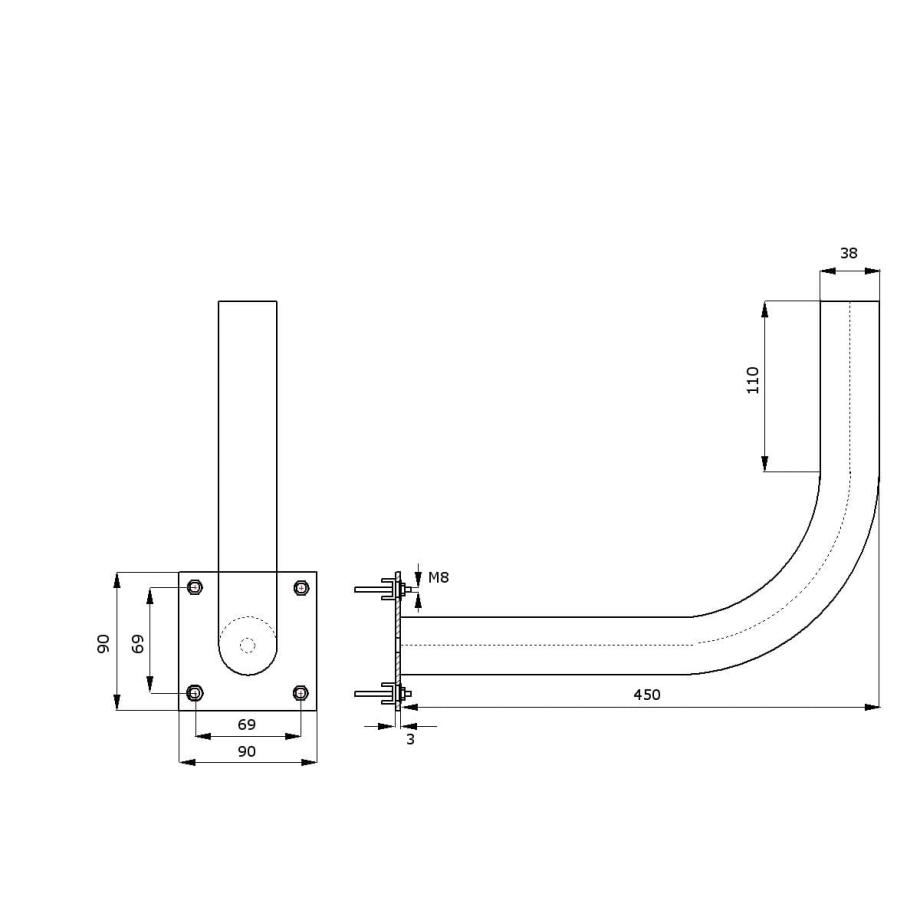 Support De Montage pour Tuyau Métallique Ø38mm L450