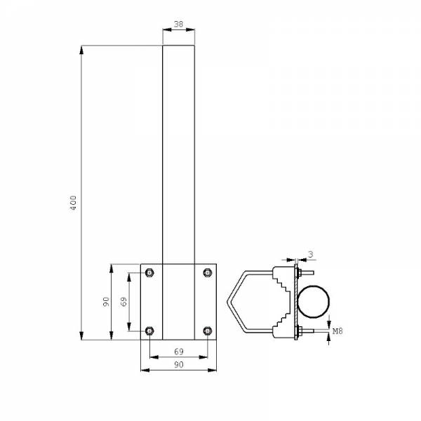 Support De Montage pour Tuyau Métallique Ø38mm L400 Vertical