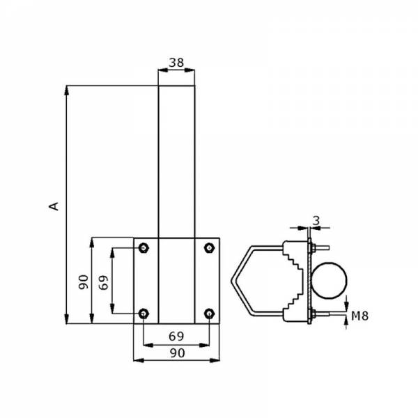 Support De Montage pour Tuyau Métallique Ø38mm L600 Vertical