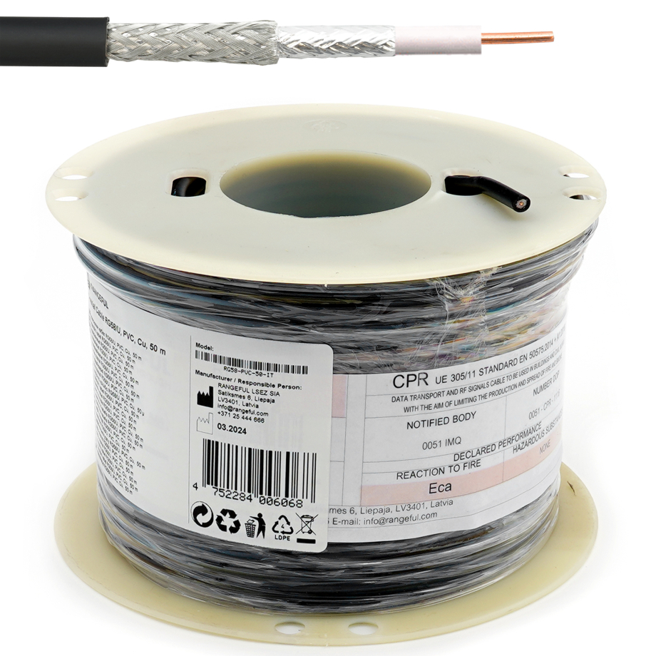 RG58U 50m câble coaxial à faible perte 50 Ohm