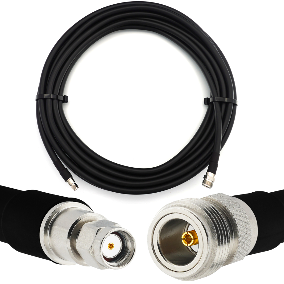 RP-SMA mâle vers N Femelle 10m câble coaxial elastique — équivalent à LMR400 UF UltraFlex