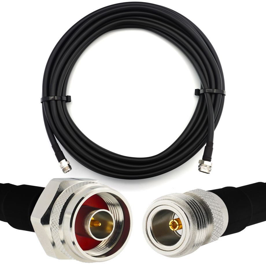 N mâle vers N femelle Hex 20m IP67 câble coaxial — elastique HF-400-UF (équivalent à LMR400 UF UltraFlex)