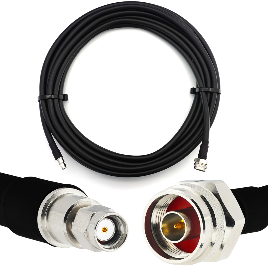 RP-SMA mâle vers N mâle Hex 1m IP67 câble coaxial — elastique HF-400-UF (équivalent à LMR400 UF UltraFlex)